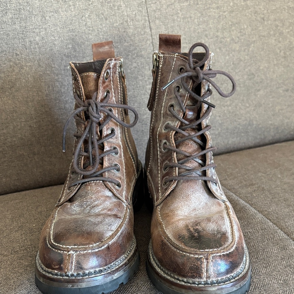 Roan Brown Leather Combat Boots - Picture 2 of 4